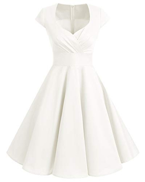 Bbonlinedress Women Short 1950s Retro Vintage Cocktail Party Swing Dresses Off White XL