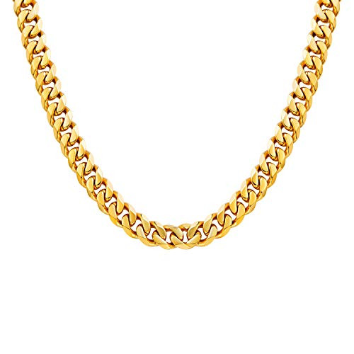 Men Chunky Miami Curb Cuban Chain Necklace 18k Real Gold Plated Stainless Steel Link Necklace for Men Women 7mm 32 Inches