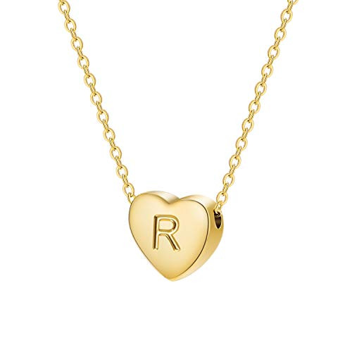 SANNYRA Dainty Heart Initial Necklace 18K Real Gold-Plated Letters R Alphabet Pendant Necklace Birthday Gift for Mom