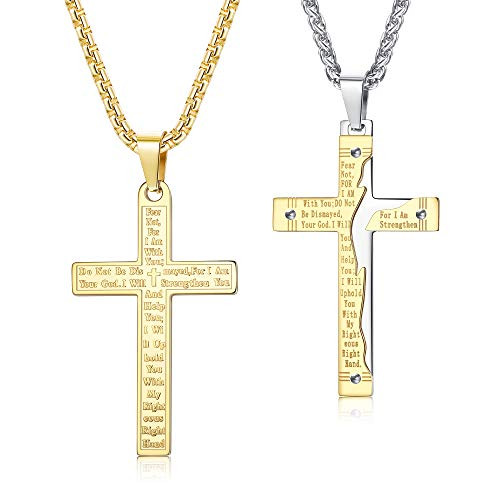 Jstyle 2Pcs Stainless Steel Necklace for Men Silver Gold Black Tone Lords Prayer Pendant Necklace