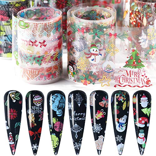 Christmas Nail Art Stickers Nail Foils Transfer Decals Holographic Foil Nail Art Supplies Winter Nail Foil Acrylic Nails Art Design Snowflakes Bell Sn