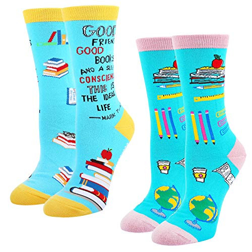 HAPPYPOP Reading Book Socks for Women  Teacher Nerd Librarian Book Lover Bookworm Gift