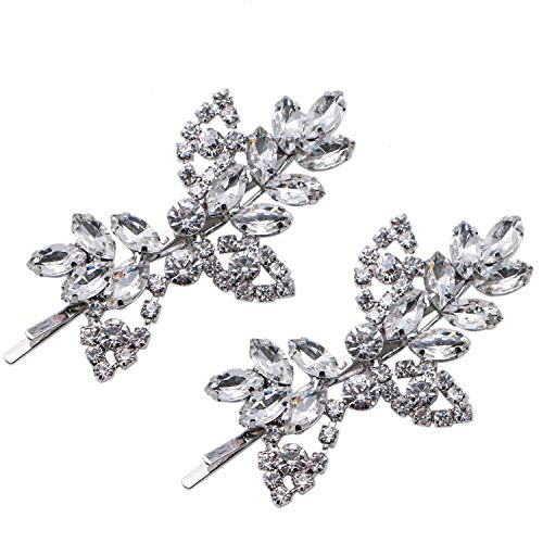 JETEHO 2pcs Leaf Crystal Rhinestone Bridal Hair Clip Bobby Pin Barrettes Hairpin Side Clip Vintage Hair Accessories for Women- JETEHO 2pcs Leaf Crystal Rhinestone Bridal Hair Clip Bobby Pin Barrettes Hairpin Side Clip Vintage Hair Accessories for Women-