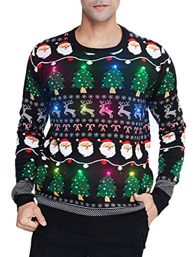 uideazone Men Women Light Up Ugly Christmas Sweater Christmas Tree Graphic Reindeer Vintage Knitted Xmas Pullover Jumper Oversized