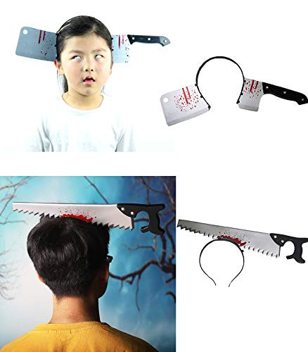 Zhenpony Halloween Horror Headband Realistic Bloody Cleaver and Saw Blade - Costume Cosplay Props for Halloween Scary Party?2 PCS  Silver?