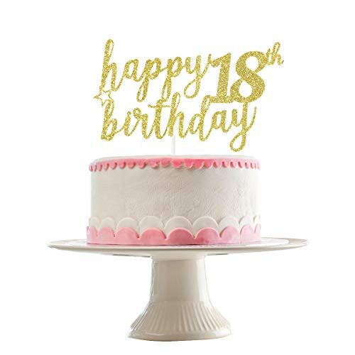Happy 18th Birthday Cake Topper- 18th Birthday Party Decorations 18th Birthday Cake Topper 18th Anniversary Party Decor?Gold Glittery ?