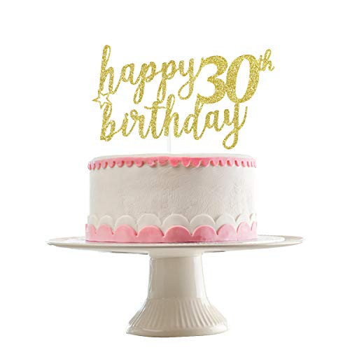 Happy 30th Birthday Cake Topper- 30th Birthday Party Decorations 30th Birthday Cake Topper 30th Anniversary Party Decor?Gold Glittery ?