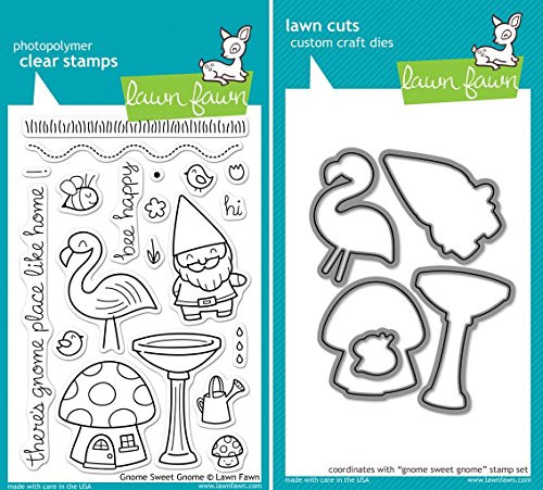 Lawn Fawn Gnome Sweet Gnome Clear Stamp and Die Set - Includes One Each of LF384 -Stamp- and LF518 -Die- - Custom Set
