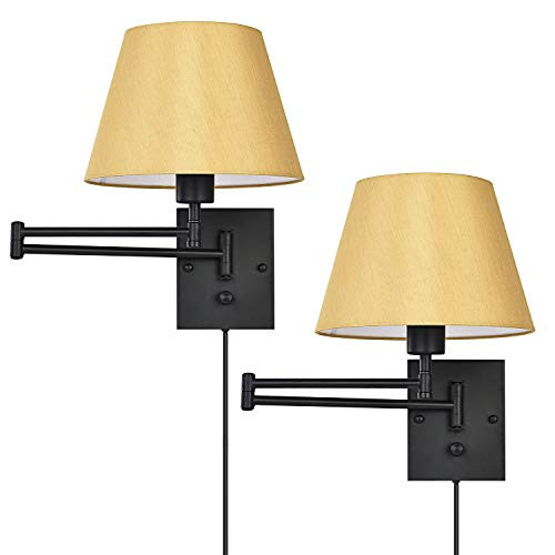 Pauwer Plug in Wall Sconces Set of 2 for Bedroom Wall Lights with Plug in Cord and Switch Adjustable Swing Arm Wall Lamps Indoor Wall Light Fixture
