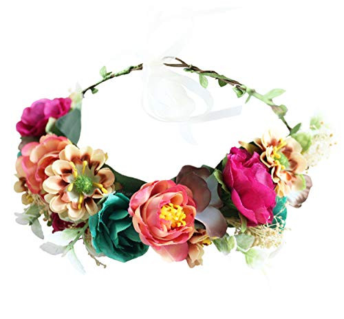 LLinfflr Women Floral Crown Flower Garland Headband Hair Wreath Floral Halo Headpiece Boho with Ribbon Wedding Party Photos LLinfflr Women Floral Crown Flower Garland Headband Hair Wreath Floral Halo Headpiece Boho with Ribbon Wedding Party Photos