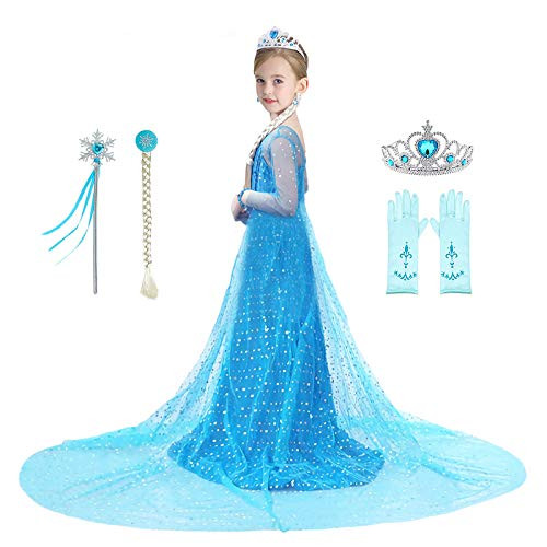 Bestier Girls Princess Dress Elsa Costume - Luxury Sequin Birthday Party Dress Up Girls 2-10 Years -Blue  3-4 Years-
