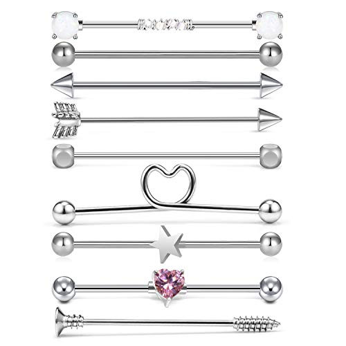Mayhoop 8-9pcs 14G Stainless Steel Industrial Barbell Earring Cartilage Body Piercing Jewelry 38mm 1and1-2 Inch Industrial Piercing Bar Mayhoop 8-9pcs 14G Stainless Steel Industrial Barbell Earring Cartilage Body Piercing Jewelry 38mm 1and1-2 Inch Industrial Piercing Bar