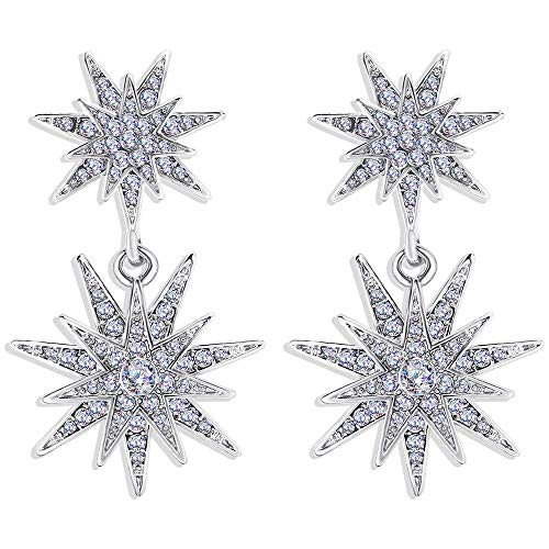 Starburst Dangle Drop Earrings Silver Plated Crystal Hexagram Star Stud Statement Dangle Earrings Wedding Earrings for Women