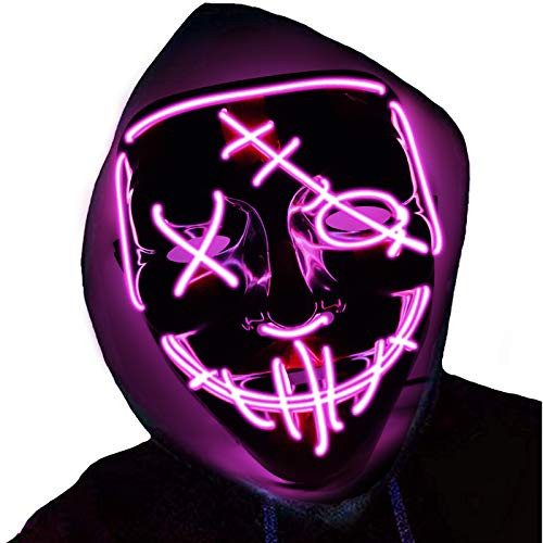 Halloween Mask LED Light Up Mask Scary Glowing Mask for Festival Cosplay Halloween Costume Party -pink-