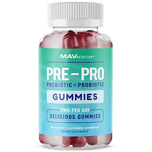 MAV Nutrition Prebiotic - Probiotic Gummies  with Vitamin B9 - for Immune Support and Digestive Health - 5 Billion CFU to Support Gut Health - Gluten
