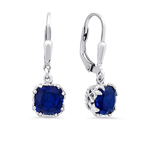 Created Blue Sapphire Jubilee-Cut Leverback Earrings with Crown Setting in Sterling Silver -7mm-