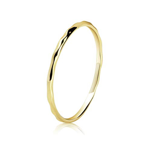 MeandHz 14K Gold Plated 1-2mm Skinny Thin Hammered Stacking Ring Knuckle Midi Plain Band Trio Ring Set-Single in Gold Silver Rose-Gold Tone Minimalist J