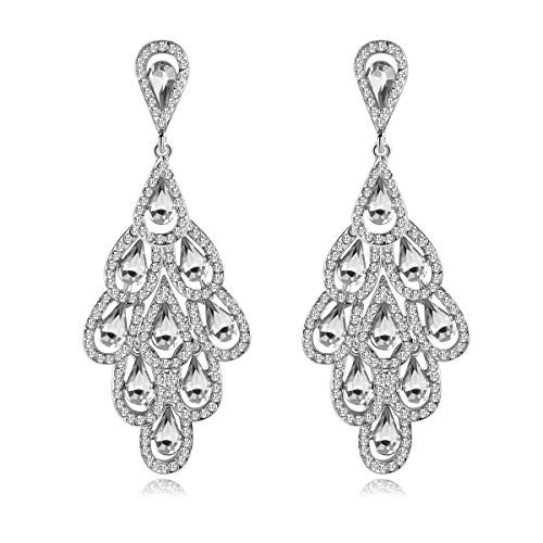 mecresh Silver Statement Teardrop Crystal Large Dangle Earrings Rhinestone Leaf Big Women Wedding Earrings Fashion Jewelry