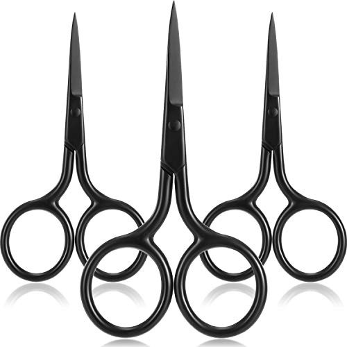 3 Pack Nose Hair Scissors Facial Hair Scissors Small Scissors Stainless Steel Straight Tip Scissor for Eyebrows  Nose  Moustache  Beard -Black-