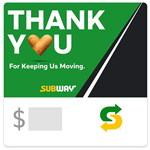 Subway Thank You Transportation Gift Card -Email Delivery