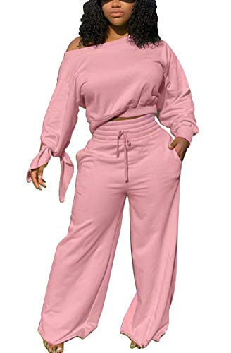 ksotutm Womens Solid Sweatsuit Set 2 Piece Long Sleeve Pullover and Drawstring Sweatpants Sport Jumpsuits Outfits Tracksuit Sets