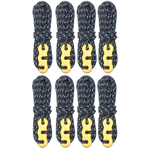 TRIWONDER Reflective Guyline  Tent Cord Nylon Paracord Rope with Guyline Adjuster for Camping Tent  Outdoor Packaging -Black - 8 Pack-