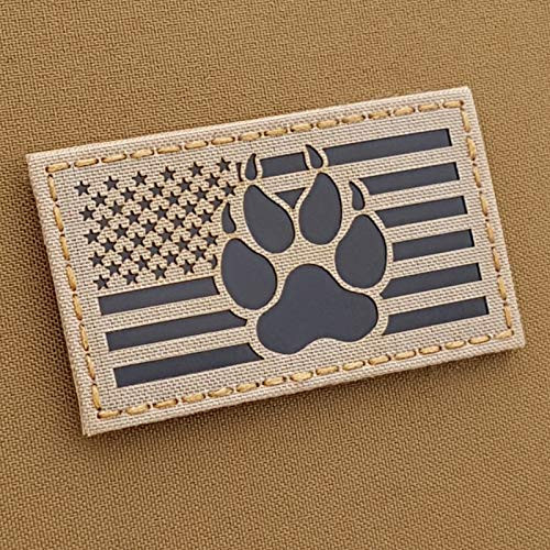 IR USA Flag K9 Dog Handler Paw K-9 Desert Sand Tan Tactical Morale Touch Fastener Patch