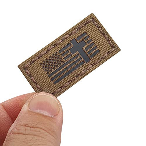 IR 1x2 Coyote American Flag Crucifix Jesus Christ Christian Tactical Morale Hook-and-Loop Patch