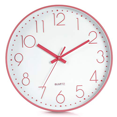 Genbaly Modern Wall Clock  Non Ticking Quality Quartz Battery Operated 12 Inch Round Easy to Read Home-Office-School Clock