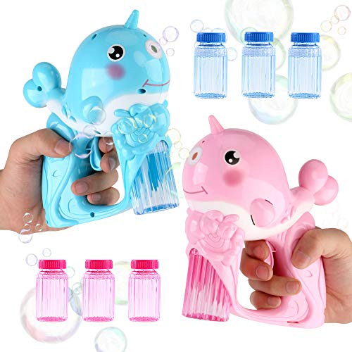 JoyGrow Bubble Gun Shooter for Kids  2 Bubble Blaster with 6 Bubble Solution LED Light and Music Toddler Party Favors Summer Toys Outdoor Activity Fun