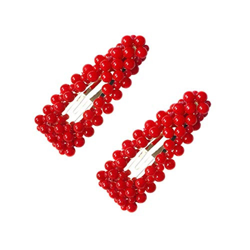 Numblartd 2Pcs Handmade Sweet Red Artificial Pearl Gold BB Barrettes Hair Clips Pins - Women Fashion Alloy Side Clamp Hairpin Hair Accessories for Wed Numblartd 2Pcs Handmade Sweet Red Artificial Pearl Gold BB Barrettes Hair Clips Pins - Women Fashion Alloy Side Clamp Hairpin Hair Accessories for Wed
