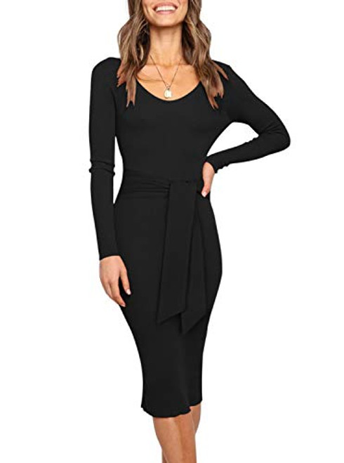 Womens Sexy V Neck Sweater Dress Fall Long Sleeve Backless Knitted Belt Tie Waist Ribbed Sweater Party Bodycon Maxi Dresses Black X-Large Womens Sexy V Neck Sweater Dress Fall Long Sleeve Backless Knitted Belt Tie Waist Ribbed Sweater Party Bodycon Maxi Dresses Black X-Large