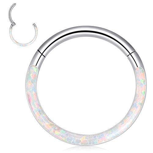 Longbeauty 16G CZ Opal Hinged Segment Nose Rings Hoop 316L Surgical Steel Helix Cartilage Tragus Earrings Septum Clicker Ring 8mm 10mm