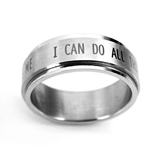 FORGIVEN JEWELRY RSS7 I Can Do All Things Stainless Steel Spinner Ring Size 7-Christian Jewelry