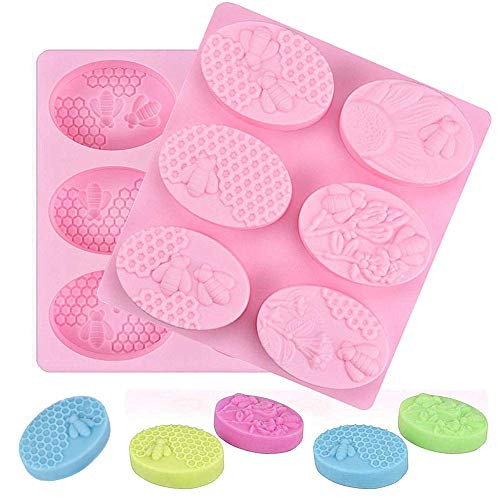 2Pcs 3D Bee Silicone Molds  Honeycomb Molds for Soaps  Cake Baking Mold  Candle Mold Resin Mold for Homemade Craft -Oval  Pink-