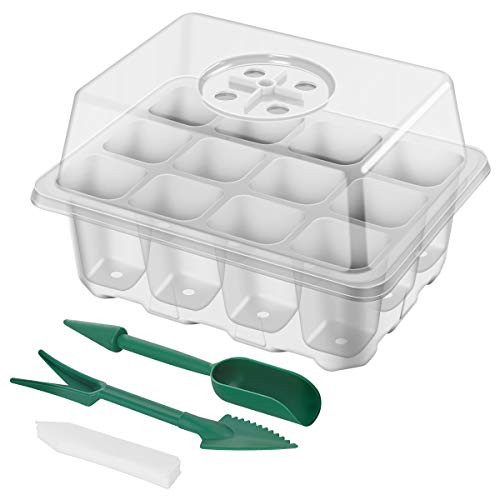 SUNNIOR 5 Set Seedling Starter Tray  60 Cells  Fully Transparent Propagator Germination Tray with Humidity Adjustable Dome Greenhouse Plant Grow Trays