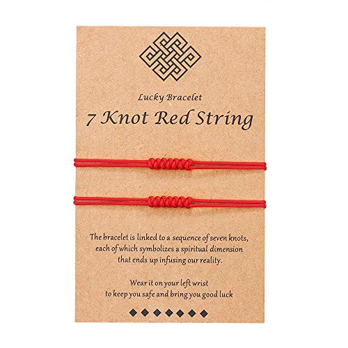 Shonyin Red String Good Luck Bracelet Women 7 knots Kabbalah Protection Thread Handmade String Bracelets for Women Men Girls Boys Family Friends 2 PCS