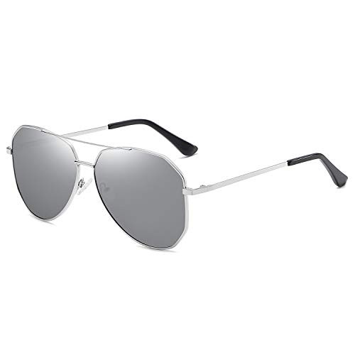 SOJOS Polarized Oversized Aviator Sunglasses for Men and Women Mirrored Flat Lens UV400 SJ1921 with Silver Frame-Silver Mirrored Lens