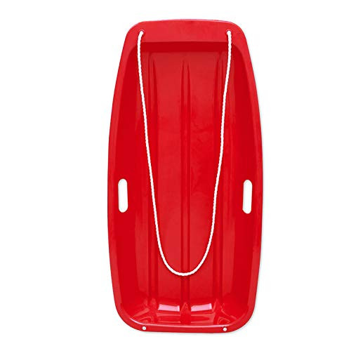 Coolife Toboggan Snow Sleds for Kids and Adults  Downhill Sprinter Heavy Duty Toboggan Sled with 2 Handles Pull Ropes-Red
