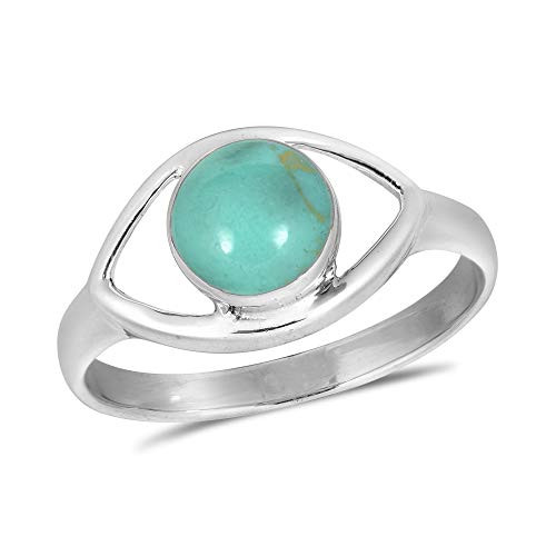 AeraVida Mystical Evil Eye with Simulated Green Turquoise Inlay -925 Sterling Silver Ring -9- AeraVida Mystical Evil Eye with Simulated Green Turquoise Inlay -925 Sterling Silver Ring -9-