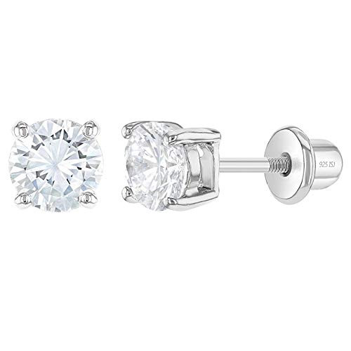 925 Sterling Silver Girls 5mm Clear Round Cubic Zirconia Stud Screw Back Earrings Young Girls and Toddlers Solitaire Screw Back Locking Earrings-Newl 925 Sterling Silver Girls 5mm Clear Round Cubic Zirconia Stud Screw Back Earrings Young Girls and Toddlers Solitaire Screw Back Locking Earrings-Newl