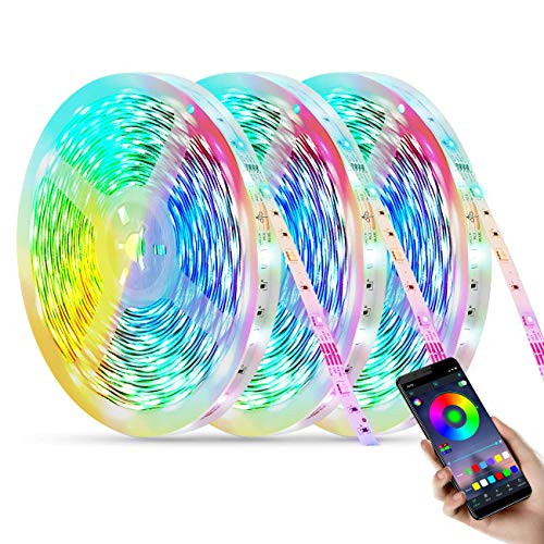 LED Strip Lights 50ft RGB 5050 Led Lights for Bedroom Long Color Changing Rope Lights with Smart App Bluetooth Controller Remote Sync to Music Light f