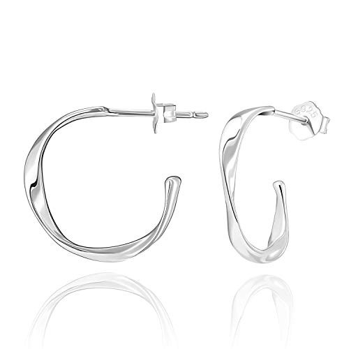 SWEETV 925 Sterling Silver Hoop Earrings for Women Small Huggie Earrings Lightweight Open Hoops Hypoallergenic Twisted Stud Earrings for Girls