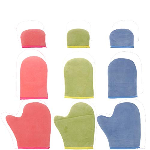 JiaUfmi 9 Pcs Self Tanning Mitt Applicator - Microfibre Tanning Lotion Applicator Streak Free Tan for Tanner Spray Mousse Lotions  3 Sizes