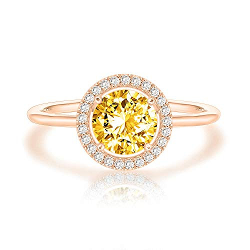 Swarovski Crystal 14K Rose Gold Plated Birthstone Rings - Rose Gold Rings for Women - Citrine Ring