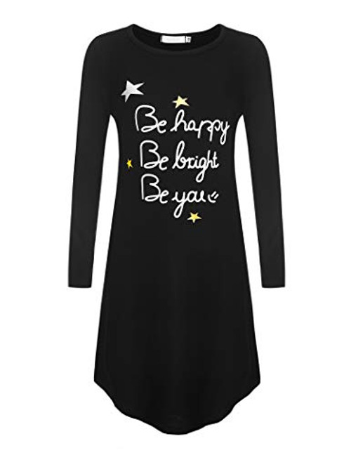 Arshiner Girls Cotton Nightgowns Long Sleeve Letter Stars Print Pajamas Nightdress Black Size 7-8 Arshiner Girls Cotton Nightgowns Long Sleeve Letter Stars Print Pajamas Nightdress Black Size 7-8