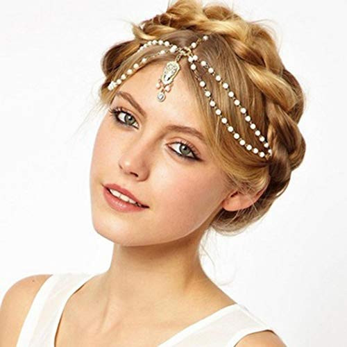 Fairyu Boho Pearl Hair Chain Layered Head Chain Crystal Bridal Wedding Head Band Festival Headpiece Hair Accessories for Women and Girls Fairyu Boho Pearl Hair Chain Layered Head Chain Crystal Bridal Wedding Head Band Festival Headpiece Hair Accessories for Women and Girls