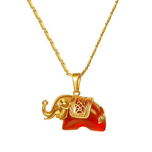 Lucky Elephant Necklace Girls Amulet Jewelry 18K Gold Plated Link Chain Red Crystal Pendant Lucky Elephant Necklace Girls Amulet Jewelry 18K Gold Plated Link Chain Red Crystal Pendant