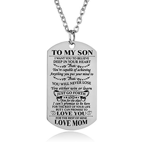 Son Necklace Love Son Dog Tag Believe Inspirational Gifts From Dad Mom Birthday Graduation Christmas Gifts For Son -Son Necklace From Mom-