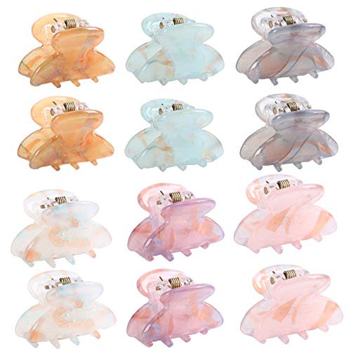 Claw Hair Clips No-slip Grip - 12PCS Mini Size Jaw Hair Clips for Women Girls Thick Hair Claw Clips Clamps Hair Barrette Jaw Clamp -Sequins-
